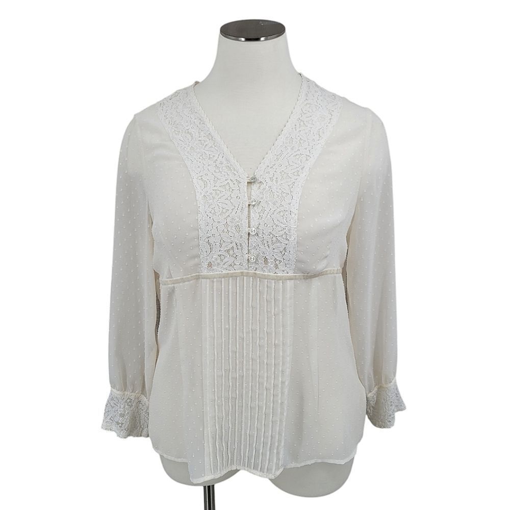 Emma James Y2K White Swiss Dot Sheer Lace Blouse Top Women's Plus Size 22W